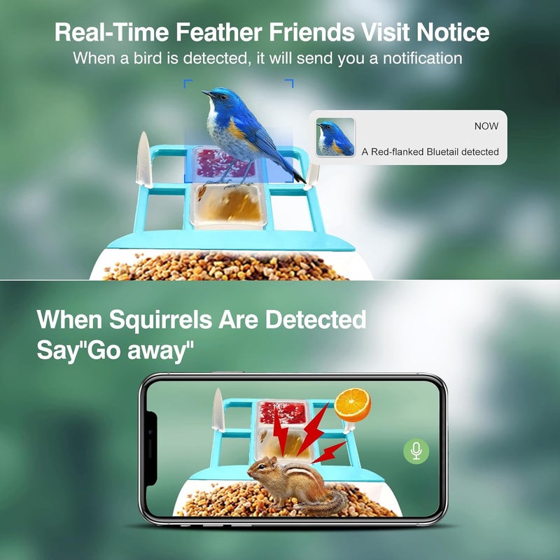 Aprilmin Smart Bird Feeder with Camera,AI Identify Species,Bird House with Solar Powered,Instant Arrival Alerts,2K Capture Video,Live View for Lover (Blue) - Image 3